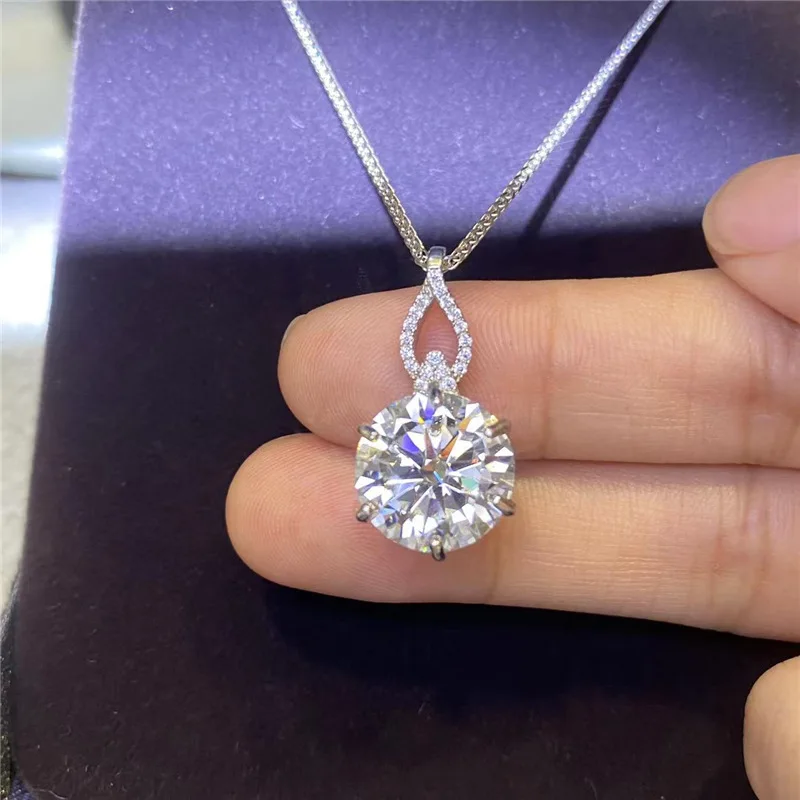 Solitaire Real 6ct Moissanite Diamond Pendant 925 Sterling Silver Engagement Wedding Chocker Necklace for Women Bridal Jewelry