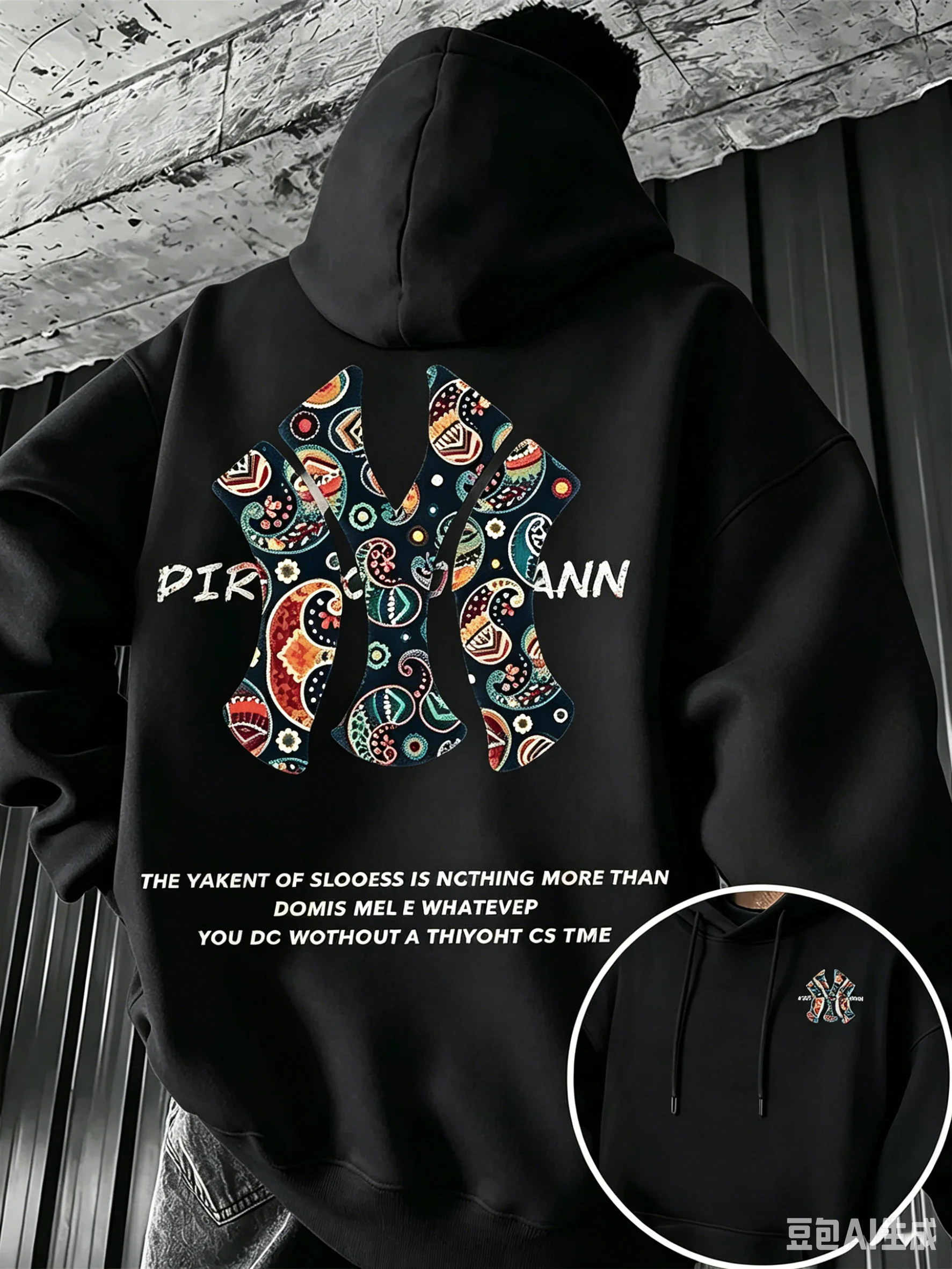 Men's Fall-winter Hooded Sweatshirt Outdoor Are Warm Comfort Walnut Flower NY Letter Double-sided Print Loose Fleece Streetwear