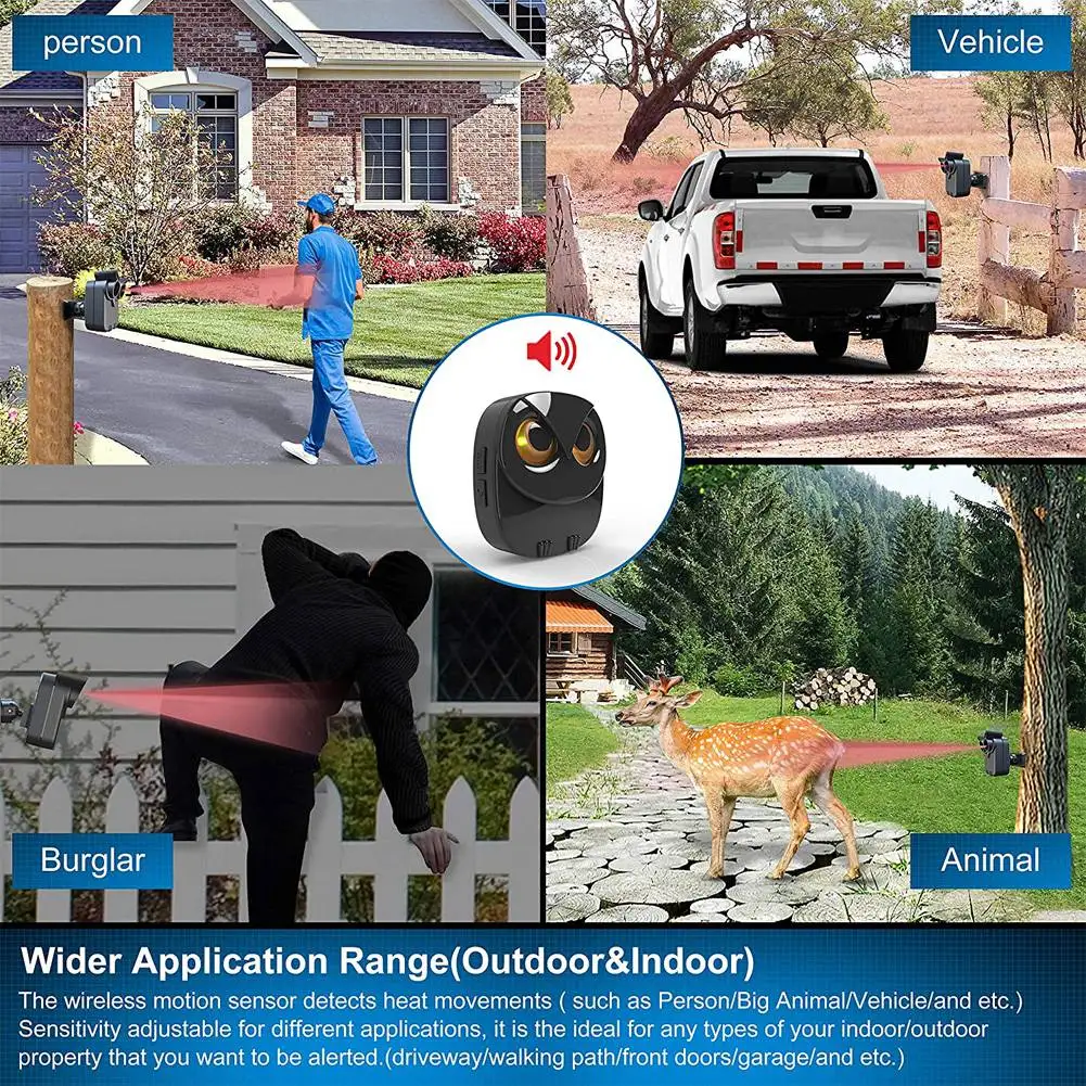 Security Alert System 1/2 Mile Wireless Alerter Motion Sensors and Detectors Monitor Outdoors/Indoors,US Plug