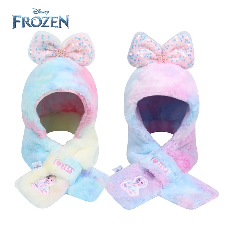 

Disney children's one-piece scarf hat plush girl winter warm ice and snow scarf hat plus velvet thickened girl