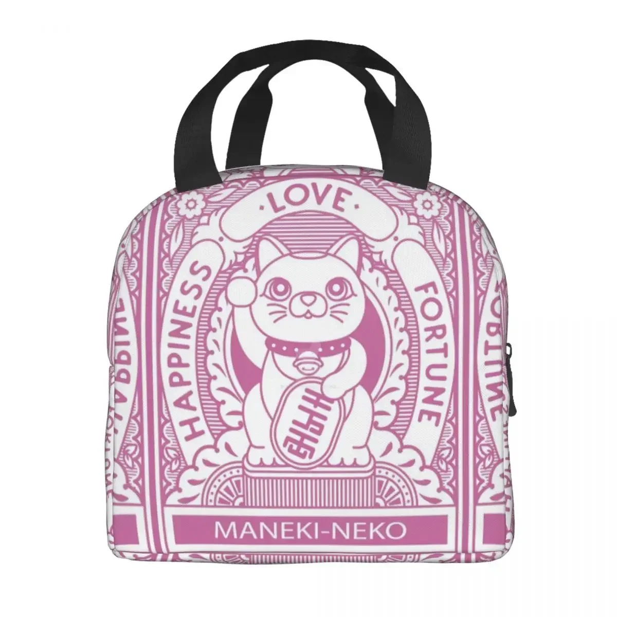 Maneki Neko Insulated Lunch Bag for Women Portable Lucky Fortune Cat Thermal Cooler Bento Box Beach Camping Travel