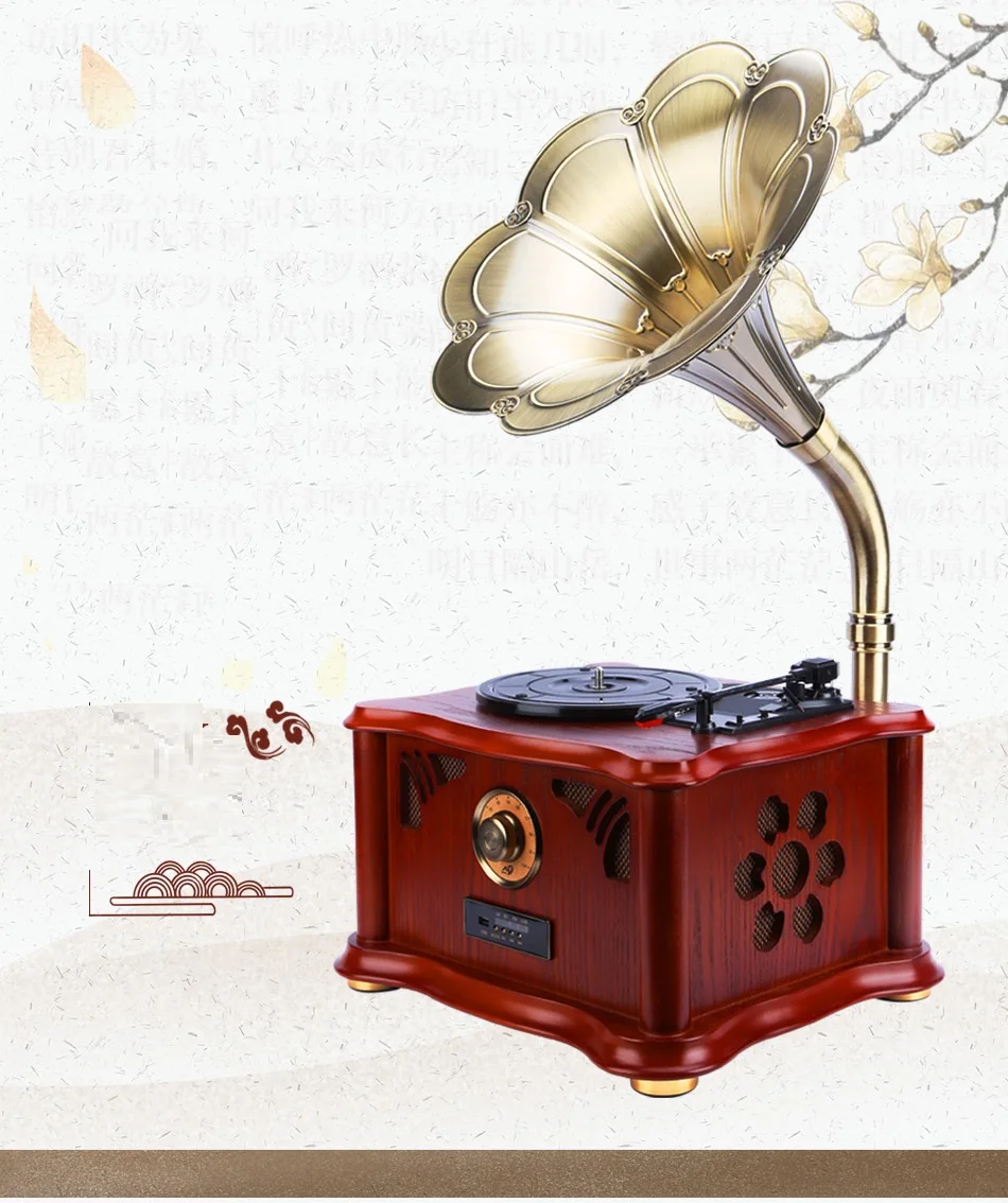 

Ретро-граммофон из массива дерева, винтажный антикварный музыкальный центр, стереофоническая музыкальная шкатулка, проигрыватель виниловых пластинок, фонограф