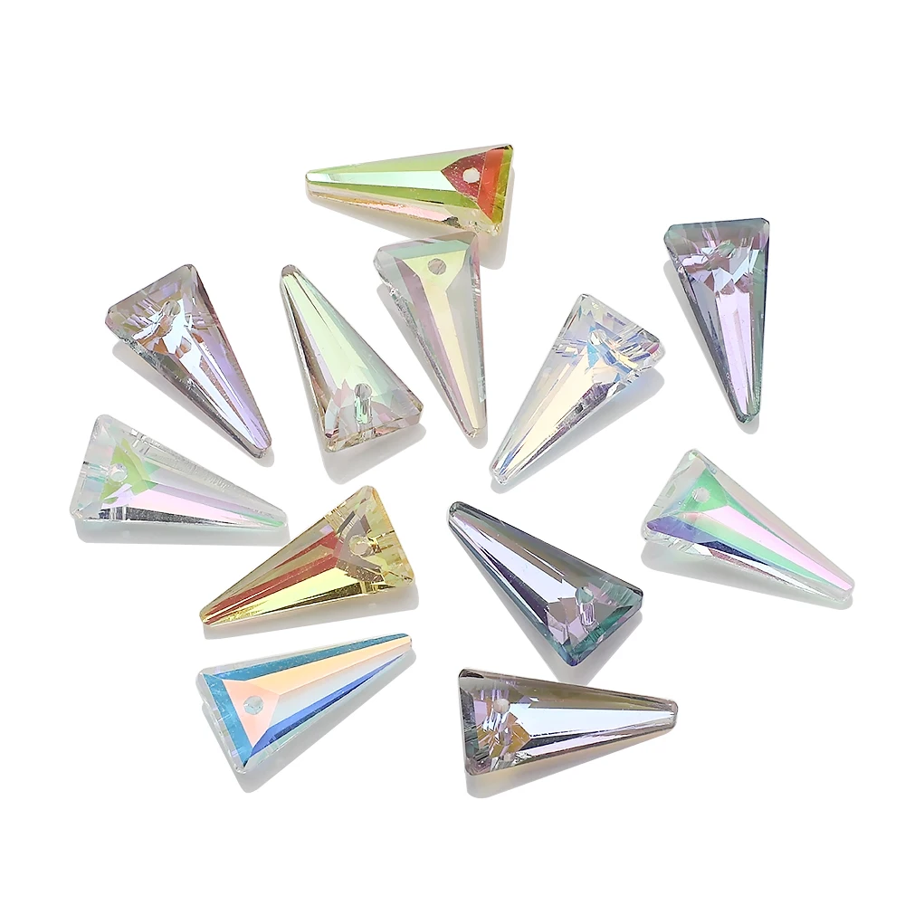 10 Pcs 10X20MM Autria Crystal Glass Triangle Geometric Pendants  Beads For Jewelry Making Charms Earings Jewelry Rhinestone Gem