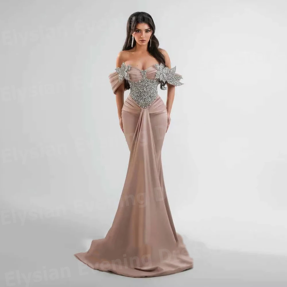 Elegant Women's Mermaid Off Shoulder Evening Dresses Customized Robe De Soirée Prom Gowns Beaded Sleeveless Vestidos Para Mujer