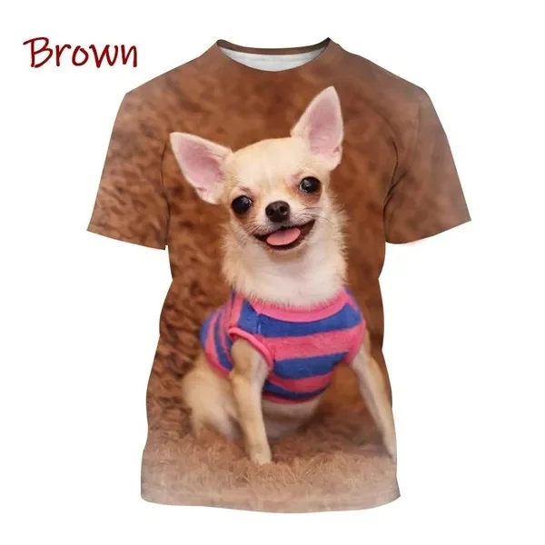 

New Chihuahua Dog 3D Printing T Shirt Cute Animal Dog Print Men's And Women's Casual Fashion Round Neck Short Sleeve Tops