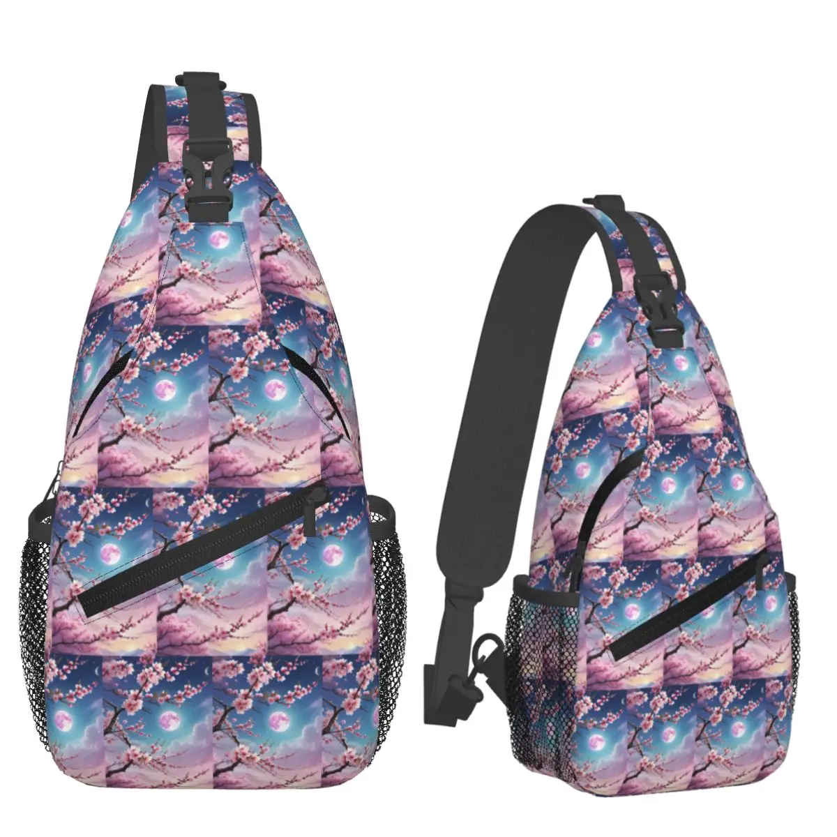 Sakura Cherry Blossom Japanese Flowers Chest Bag Men Sling Crossbody Backpack Chest Bag Traveling Hiking Daypack Shoulder Bag