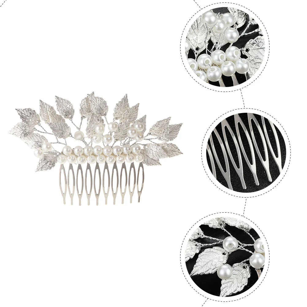 مشبك مشط شعر لؤلؤ الزفاف أوراق فضية غطاء رأس بوهيمي لحفلات الزفاف أداء المسرح مشط شعر الزفاف غطاء رأس العروس #2