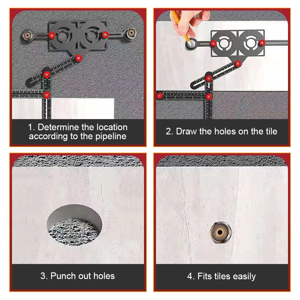 Right Angle Ruler Measuring Tool Multi Angle Ruler Finder Ruler Perforated Mold For Construction Locator Drill Guide Tile Hole