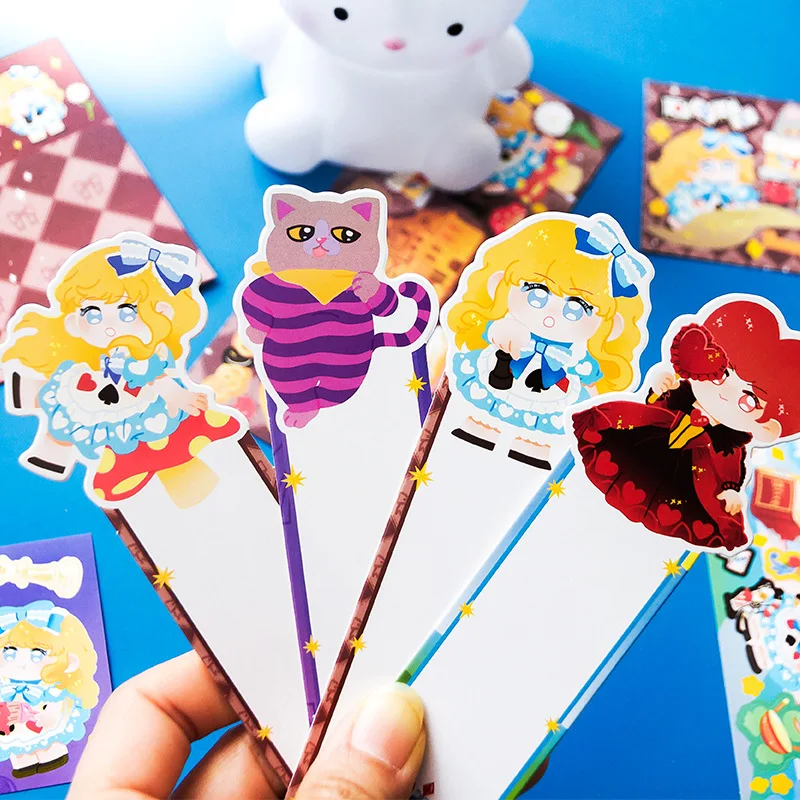 MOHAMM4pcs Alice's Wonderland Retro Fairy Tale Stickers and Bookmark for Scrapbooking DIY Decorative Material Collage Journaling