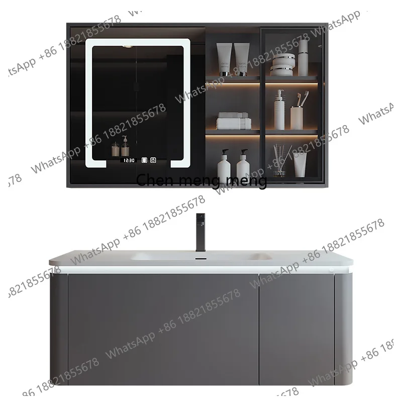 

Smart Mirror Bathroom Cabinets Arc-shaped Integrated Basin Sink Bathroom Cabinets Washbasin Home Furniture Armoire