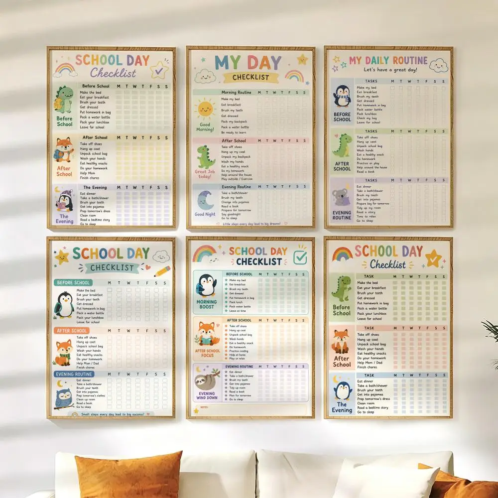SCHOOL DAY Checklist Poster Wall Stickers HD Painting Self Adhesive Art Decals for Bedroom Living Room Home Decor