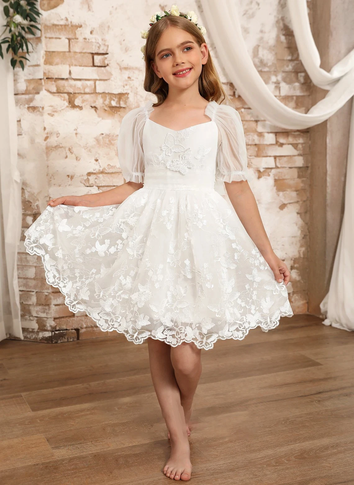 YZYmanualroomGirl dress flower girl bridesmaid bow dress white children's birthday Product Details/ Custom Made