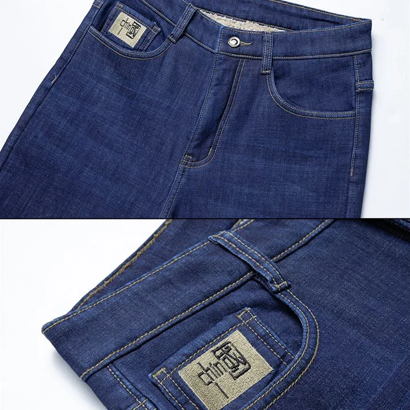 Männer Winter Fleece Gefüttert Verdickte Warme Jeans Männlichen Mode Lose Gerade Denim Hosen Smart Casual Slim Fit Hosen