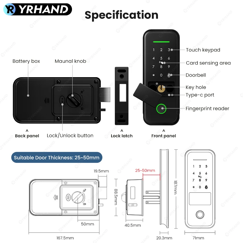 Tuya Smart lock cerradura inteligente Waterproof Wifi Fingerprint Rim Lock Smart Card Digital Electronic Door Lock For Home