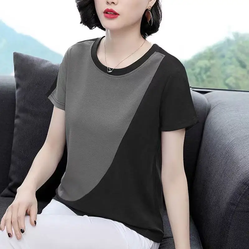 Summer New Women's Loose Casual Short Sleeve T-shirt Base Layer Small Shirt Mom's Clothes Polyester Fabric Comfortable Fit