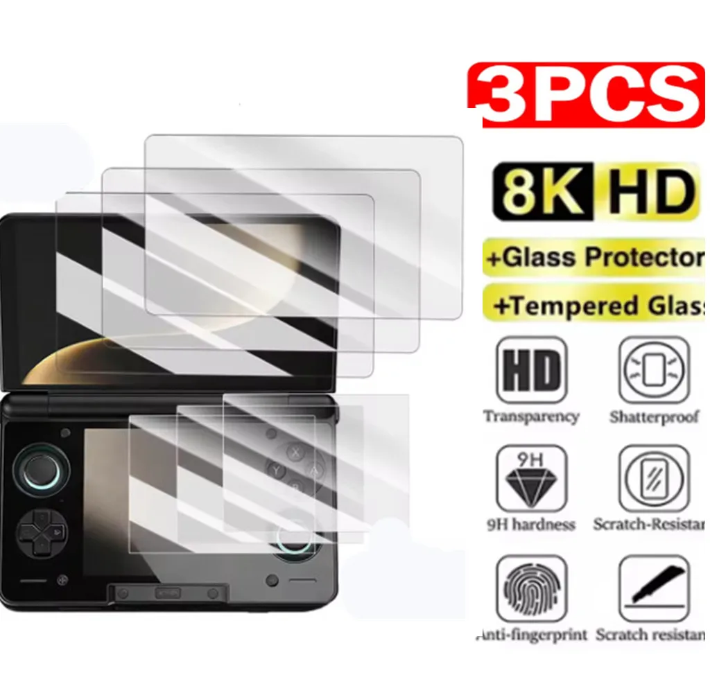 3 Stück für AYN THOR Displayschutzfolie Dual Screen Handheld-Spielekonsole HD Clear Anti-Scratch Vollbild-Schutzfolien aus gehärtetem Glas
