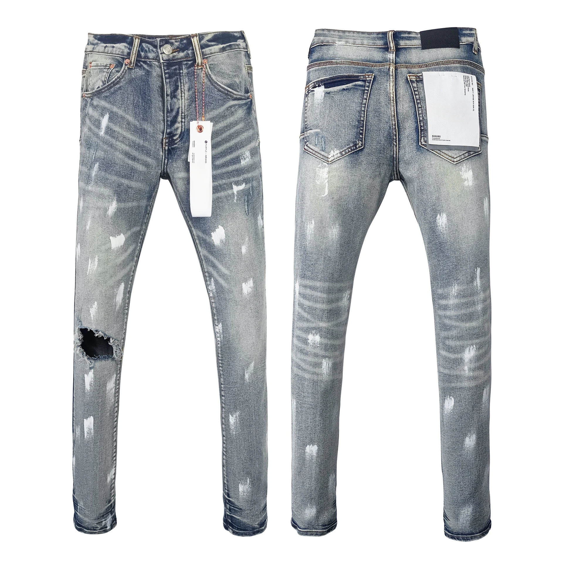 Purples Jeans Fashion Trend Paint Splash Ink American High Street Ripped Jeans Brands Pants