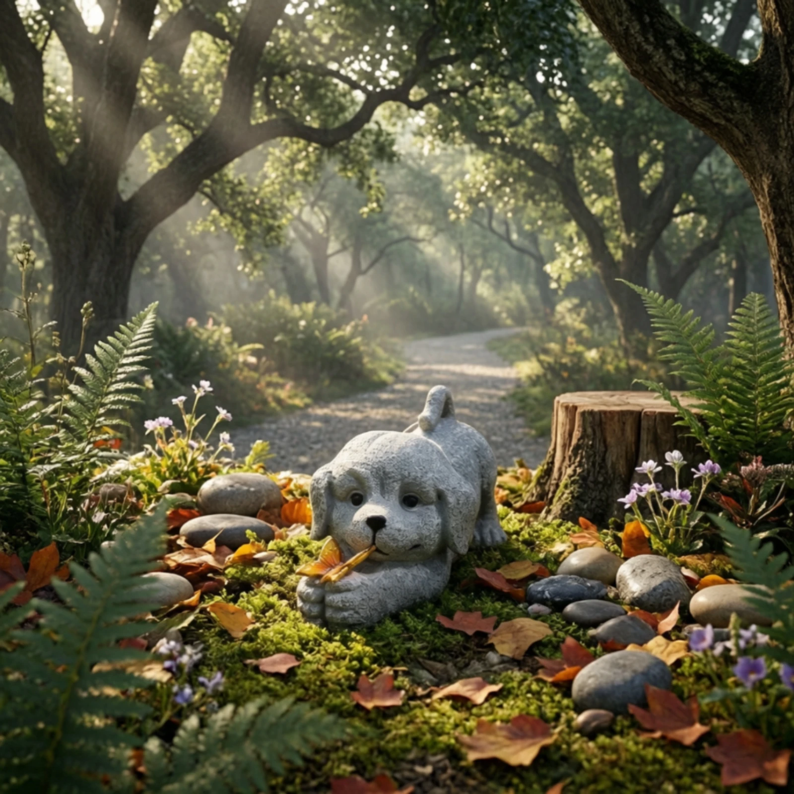 Dog Statue with Butterfly Compact Garden Statue with Butterfly Dog Figurine Decor Eye-Catching Outdoor Ornament Realistic