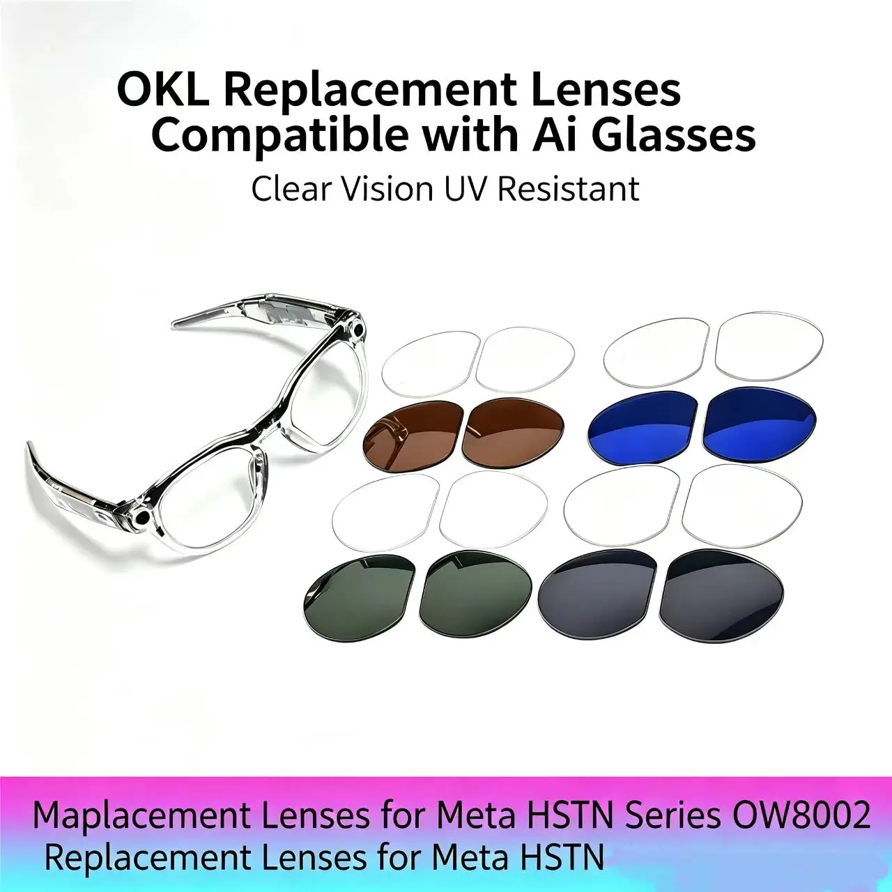 For OKL Meta HSTN series OW8002 glasses replacement lenses 51mm Anti-blue Photochromic Lenses Color-changing AI smart lenses