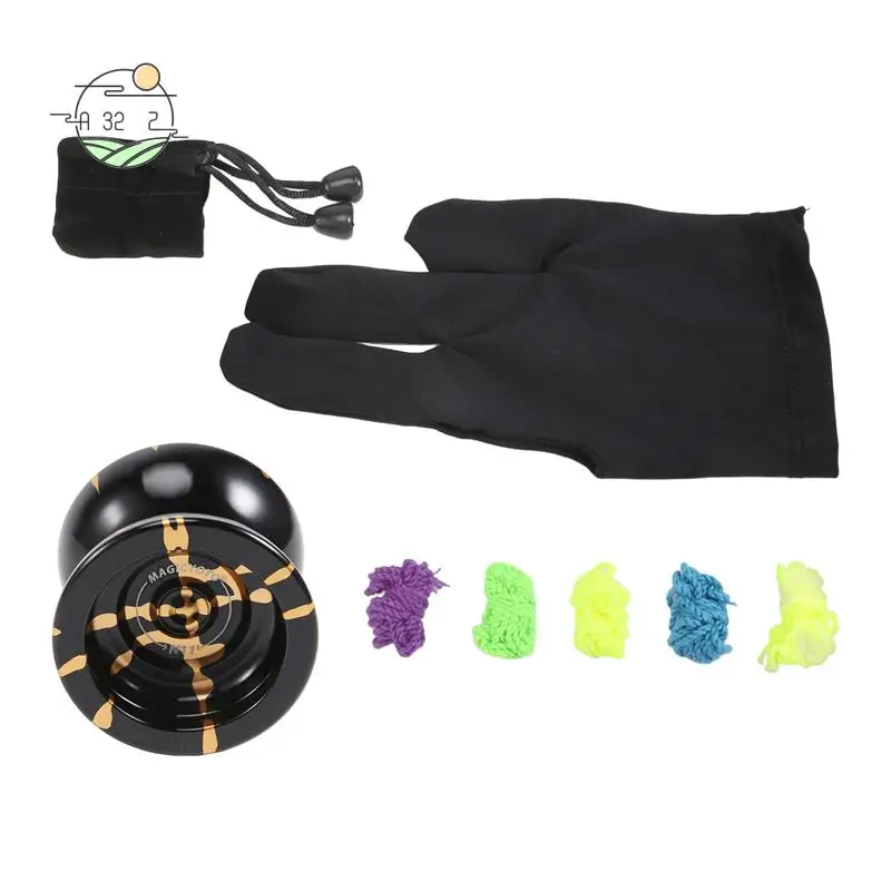 A32Z-Magicyoyo N11 Alloy Aluminum Professional Yoyo Unresponsive Yoyo Ball (Black Golden) Bag, Glove 5 Strings
