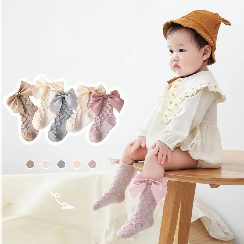 

MILANCEL New Spring Baby Stock Girls Lovely Diamond Grid Pattern Bow Socks Kids 5 Pairs a Lot