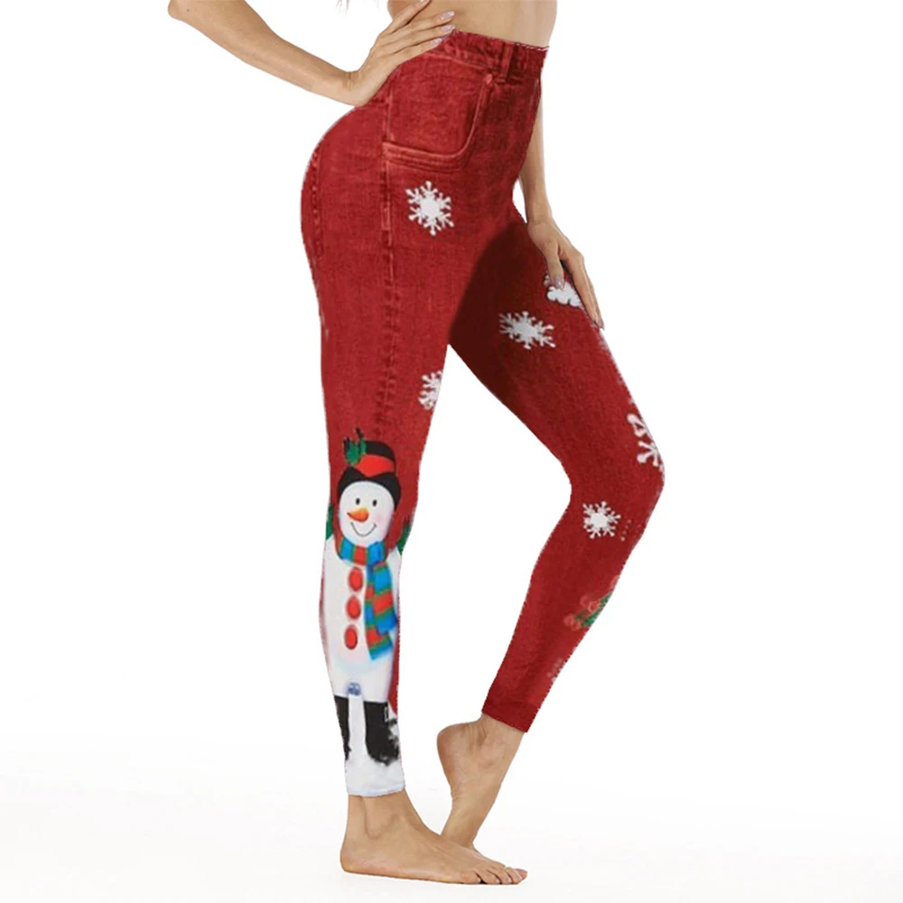 

Women's plus Size Leggings European American Style Printed Christmas Pattern Slim Fit Hip-Lifting Yoga Pants