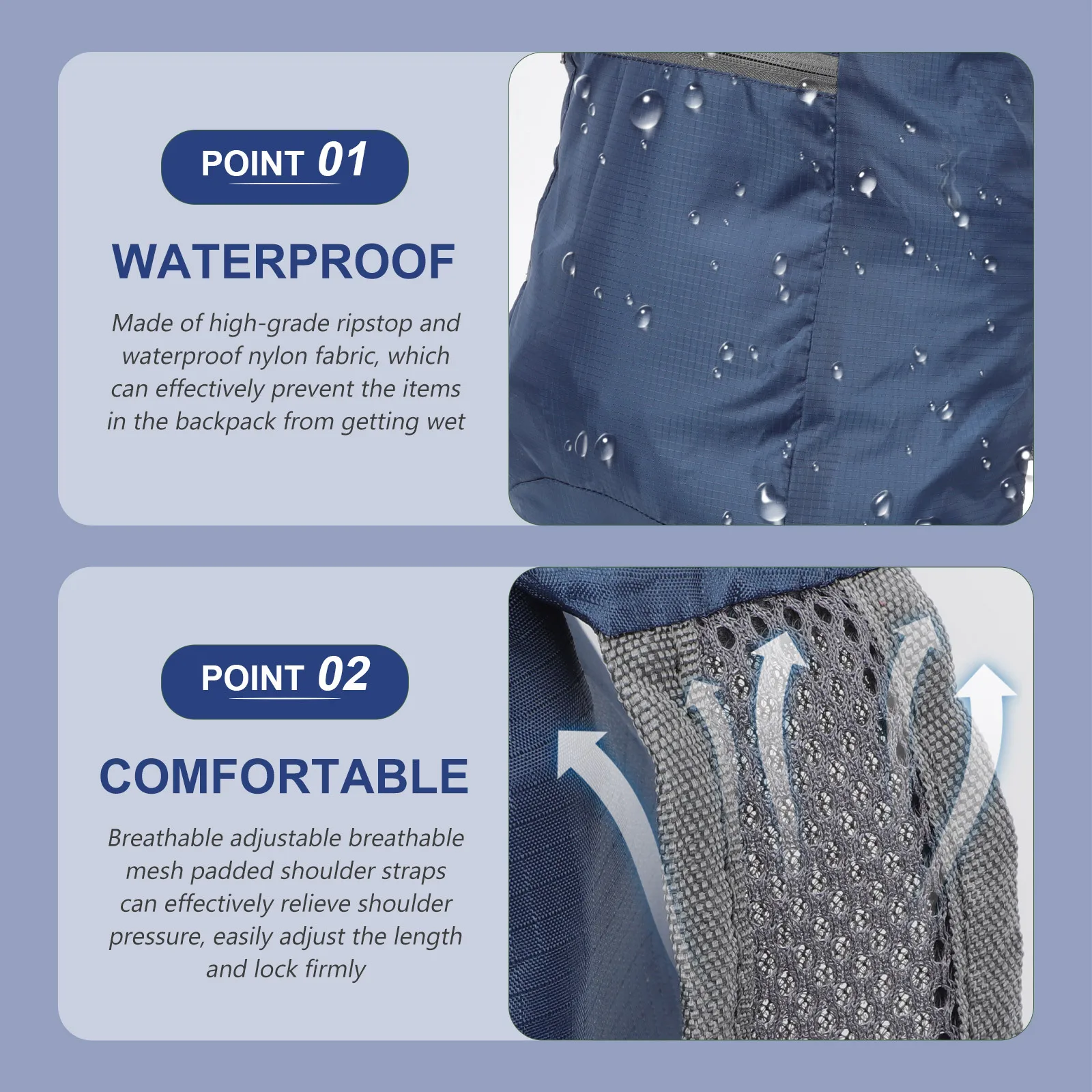 حقيبة ظهر مقاومة للماء بسعة كبيرة وخفيفة الوزن وقابلة للطي للرياضات الخارجية والمشي لمسافات طويلة والتخييم وحقيبة سفر لمفاتيح بنك الطاقة للهواتف الذكية #3