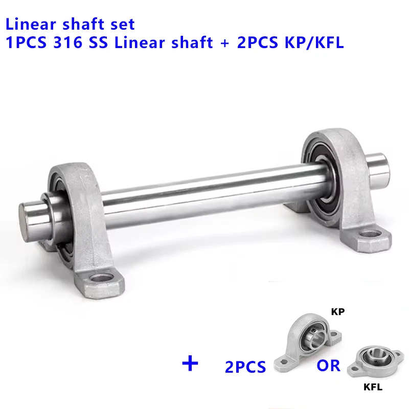1PC 316SS Optical Axis Linear Rail Shaft OD 8 10 12 15 20mm 2PC KP/KPL Bore Ball Bearing Pillow Block Mounted Support Zinc Alloy