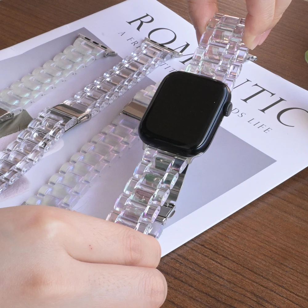 Tali Resin Wanita untuk Jam Tangan Apple 10 42Mm 46Mm Tali 49Mm 45Mm 41Mm 38 40Mm 44Mm Gelang Warna-warni Bening Iwatch 9 7 8 6 Se 5 4 3