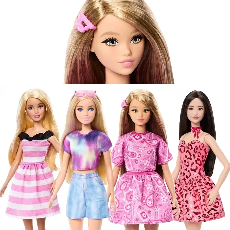 Muñeca Barbie Fashionistas Original, Cabello Rubio, Atuendo Rosa Paisley, Sandalias de Plataforma, Pinza para el Cabello, Accesorios de Disfraces, Regalo, Juguetes