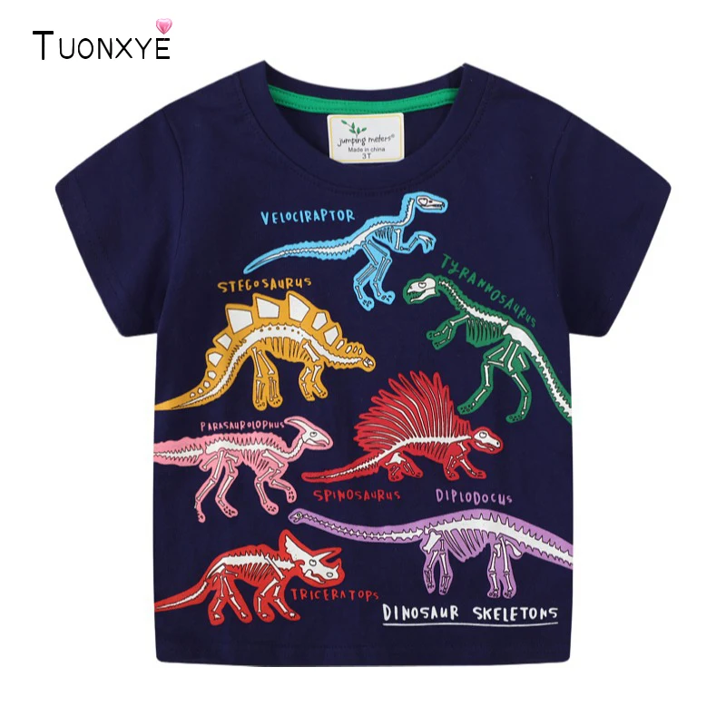 TUONXYE Summer Boys Luminous T-shirt Short Sleeve Cartoon Dinosaur Shark Stripes Excavator Cotton Breathable Soft Clothes