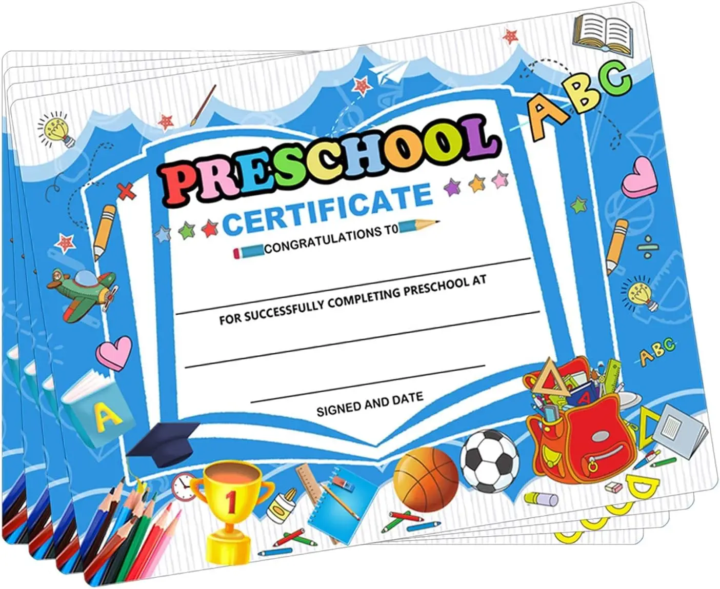 

Preschool Graduate Certificates PreK Graduation Supplies 8.5x11 Inch Colorful Preschool Diploma Kindergarten Certificates 25Pcs