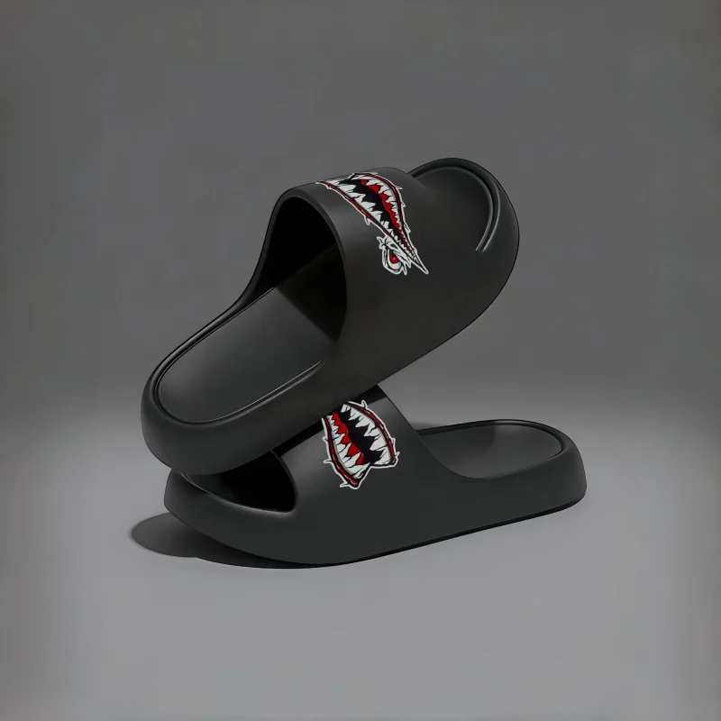 New Cartoon Shark Print Trendy Fashion Thick-Soled Eva Comfortable Sandals for Men and Women Couples, Suitable for Home, Outdoor, Daily Commuting, and Versatile Use