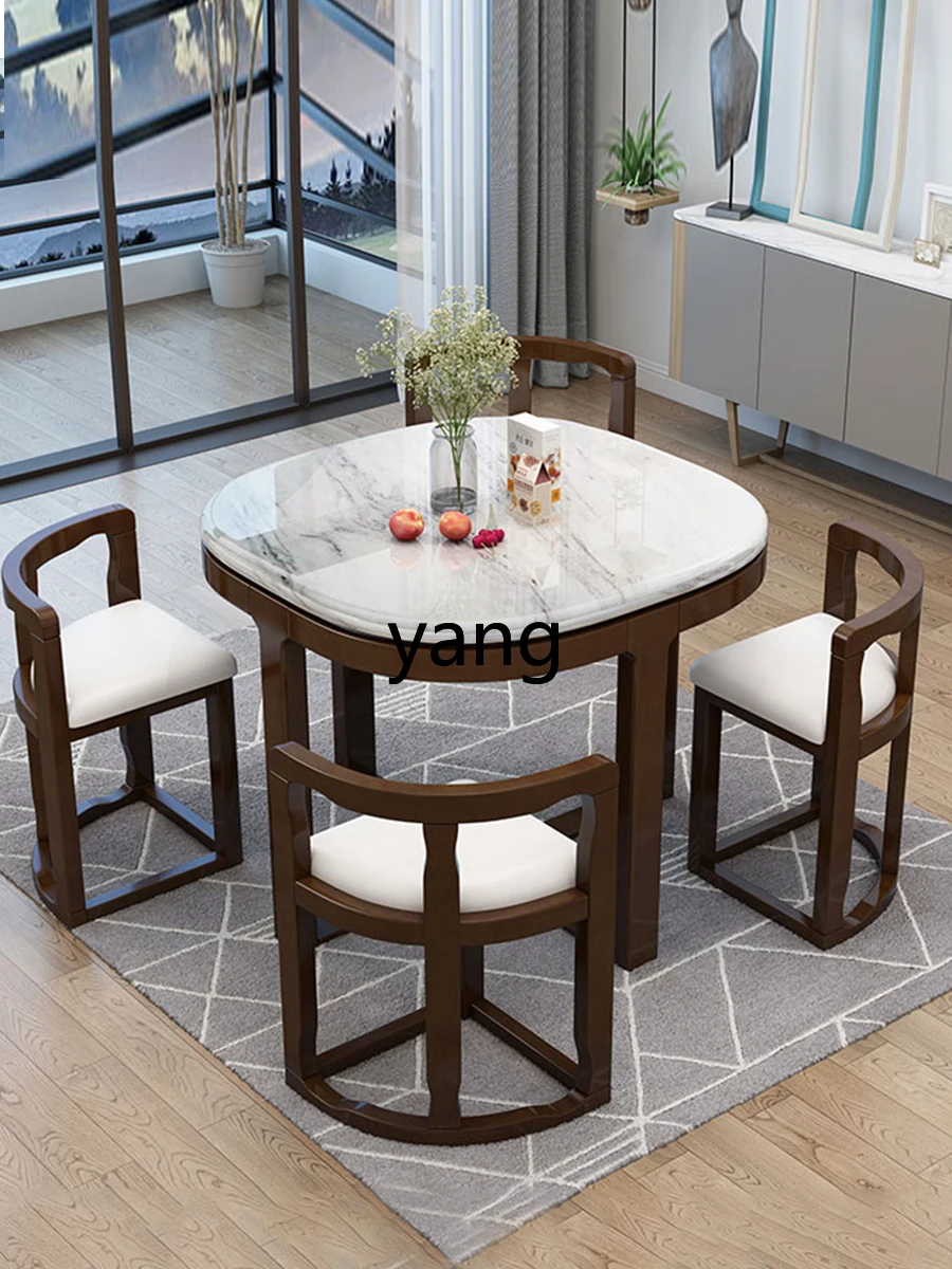 L\'m\'m Marble Square Space-Saving Solid Wood Dining Tables and Chairs Set