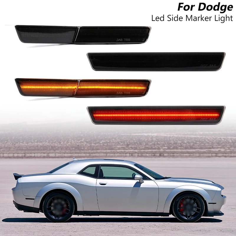 4 Pcs/set LED Smoked Front&Rear Side Marker Lamp For 2018-2022 Dodge Challenger SRT Widebody Car Light