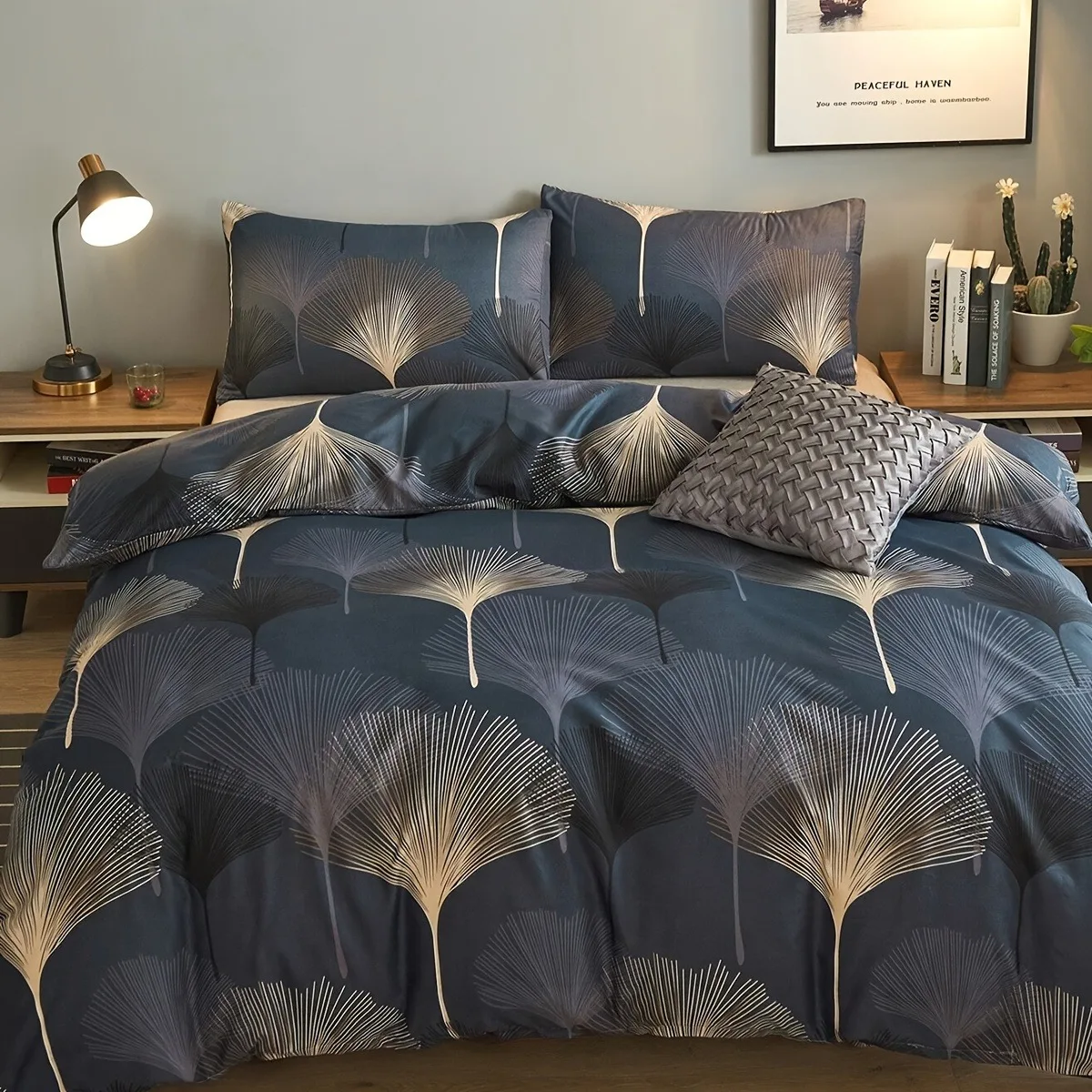 Ginkgo Leaf Duvet Cover Set Botanical Floral Quilt Cover Soft Microfiber Bedding Set Comforter Cover with Pillowcases