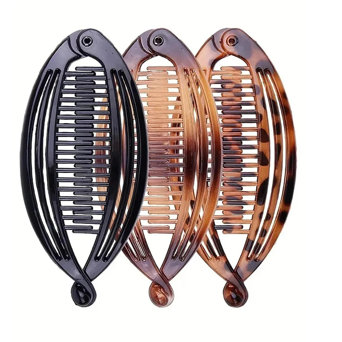 

3/4-Piece Set of Fashionable and Versatile Leopard Print Shiny Banana Clips and Fish-Shaped Hair Clips