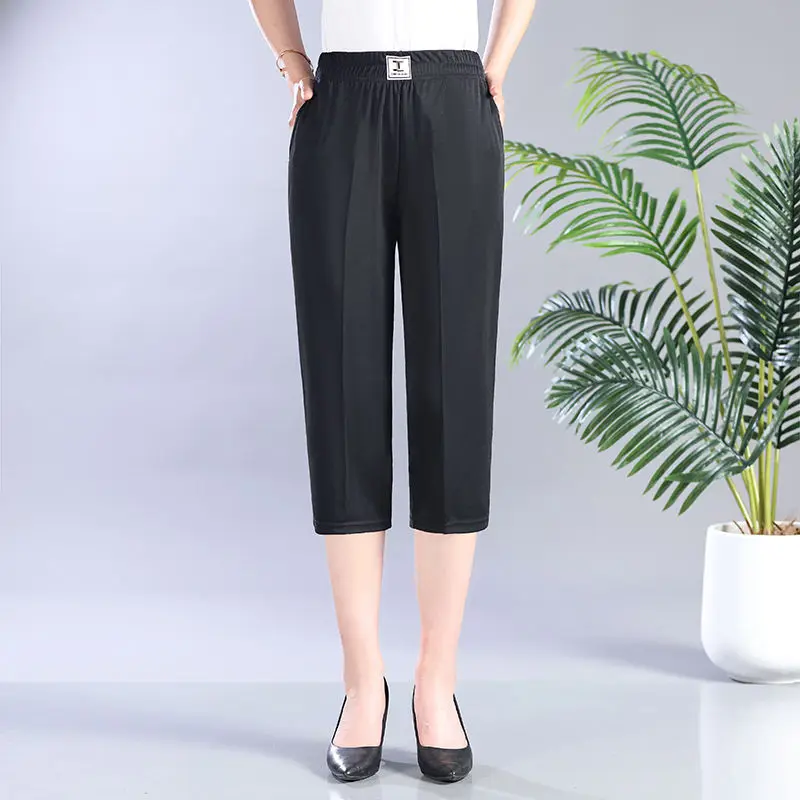 Women Summer Simplicity Fashion Loose Solid Color High Waist Straight Women Clothes Casual Appear Thin All-match Cropped Pants