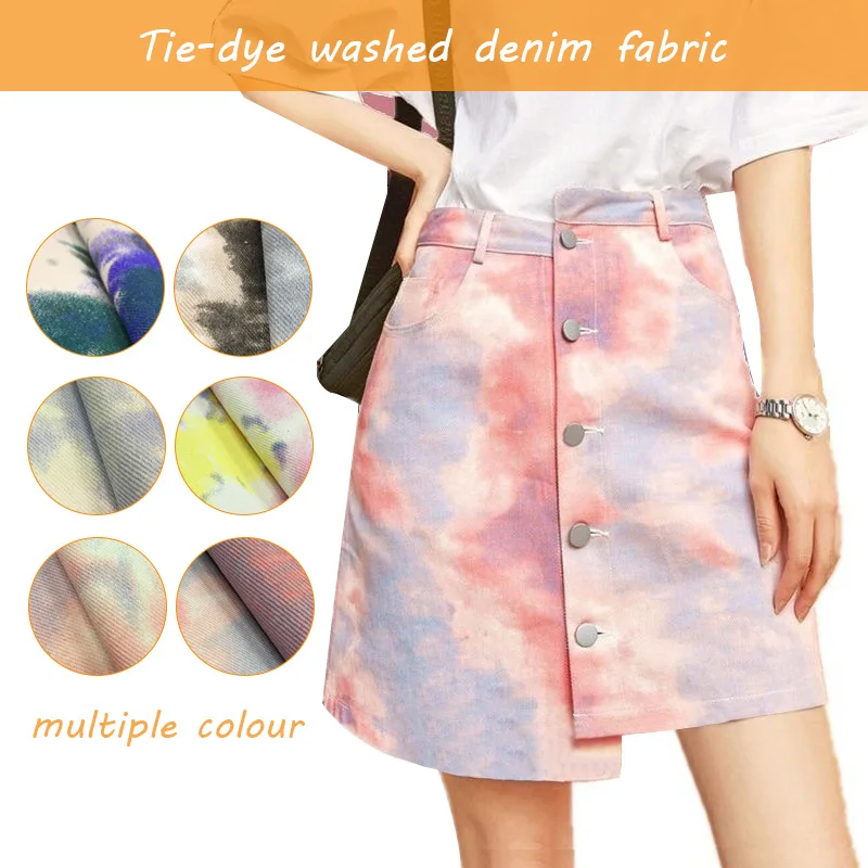 100 * 150 cm Kolor Tie Dye Washed Denim Fabric For Diy Sewing Skirt Jeans Dress Coat Clothes Stretch Tie-dyed Denim Cotton Fabric