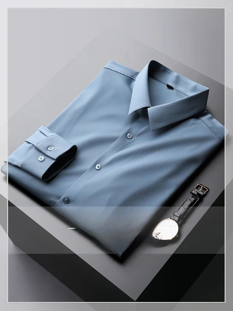 

High-End Long Sve Formal irt Men's Youth Casual Busin Iron-Free Sl Luxury Square Collar irt Autumn Faion Ci...