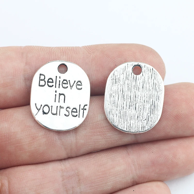 10Pcs 18*22mm Antique Silver Color Alloy Lucky Words Charms Best Necklace Pendant Accessory Charms For Jewelry Handcraft Making