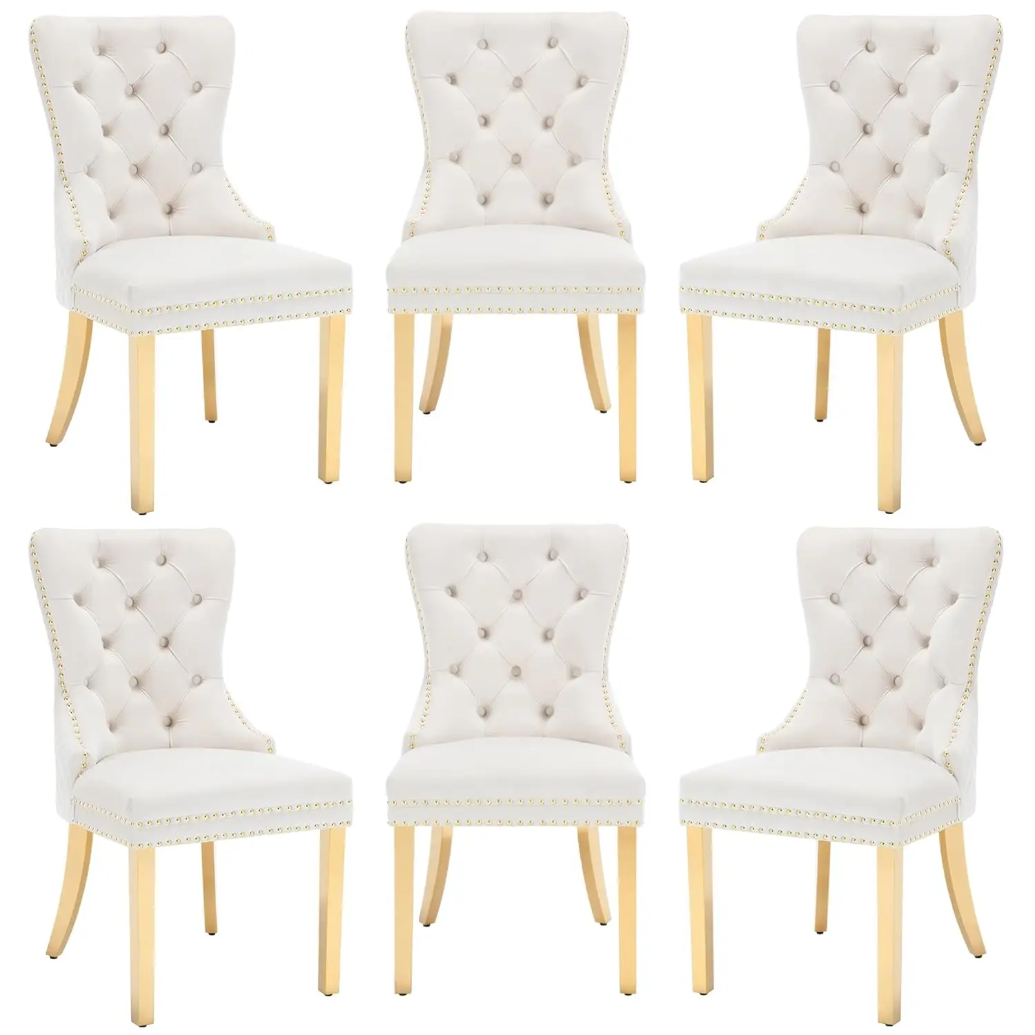 #Dining Chairs Set of 6, Elegant Luxury Velvet Tufted Dining Chairs Golden Legs & Nailhead Trim, Back Lion Head Pull, Customized