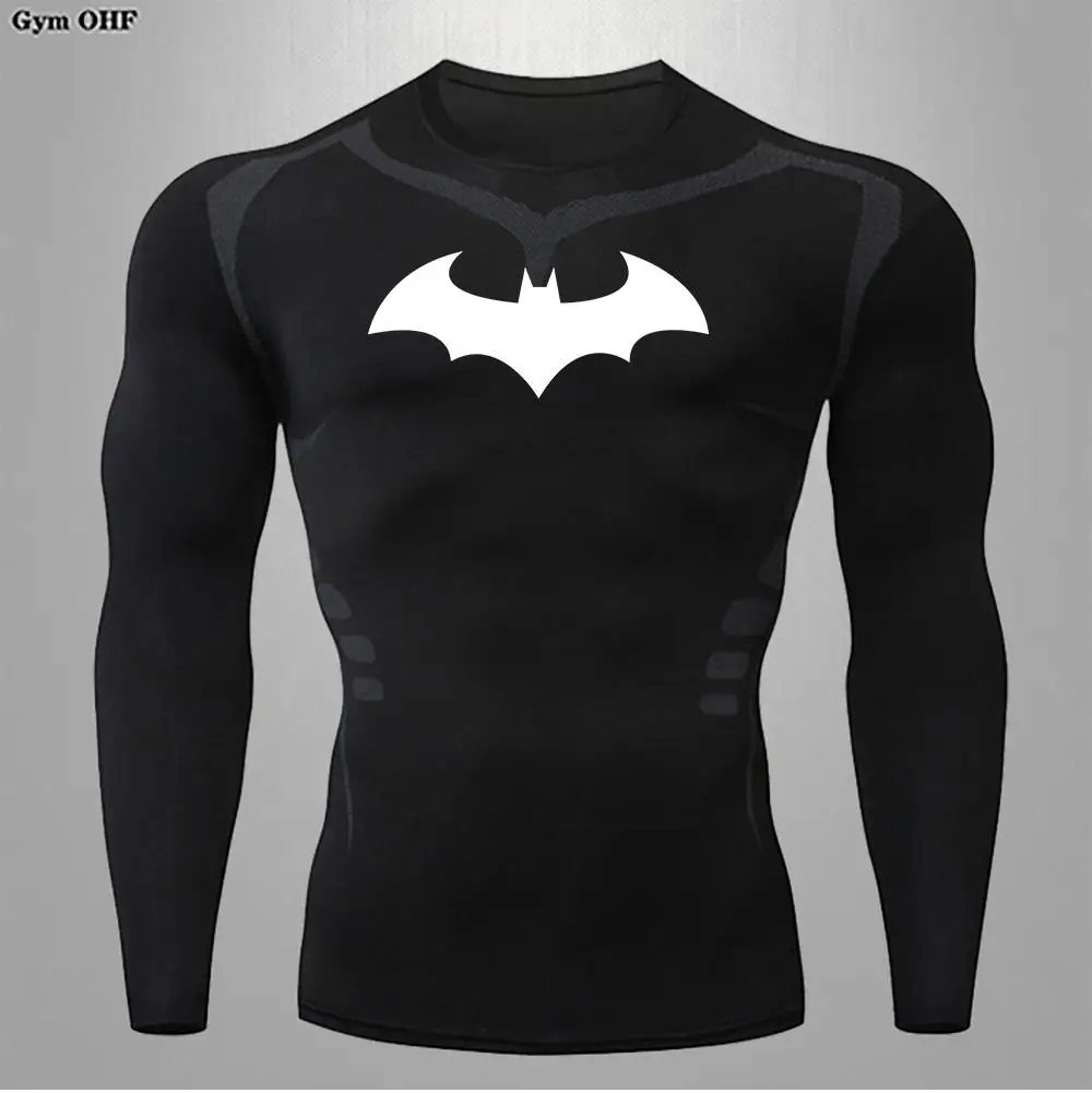 Compression Shirt Men\'s Long Sleeve Running T-Shirt Sun Protection Second Skin Breathable Quick Dry Rashgarda Top Sports Man Bat