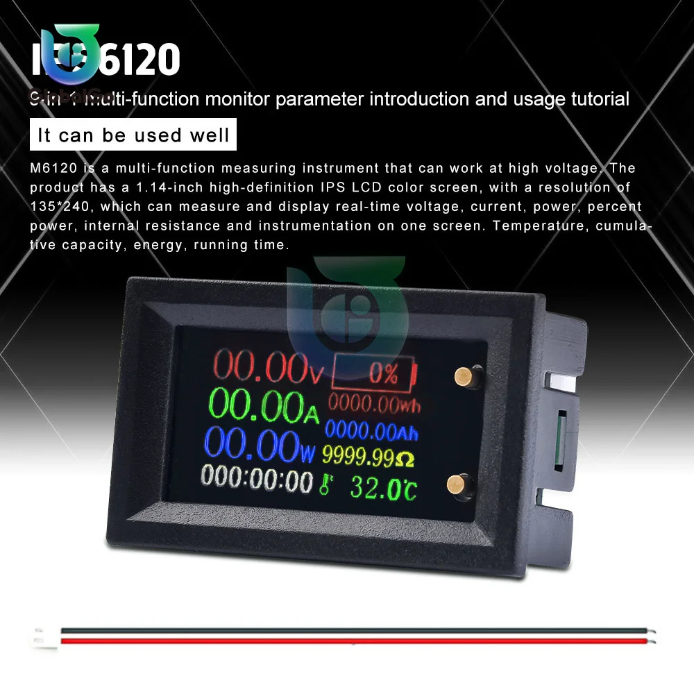 DC6-30V 20A 8 in 1 Multifunction Tester IPS LCD Color Screen Voltmeter Ammeter Time Temperature Capacity Power Electrical Meter