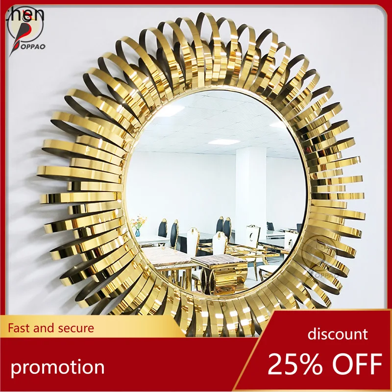 

YFY Retro Round Mirror Luxury Stainless Steel Titanium gold Entryway Mirror Fireplace Living Room Dining Room Decorative Mirror