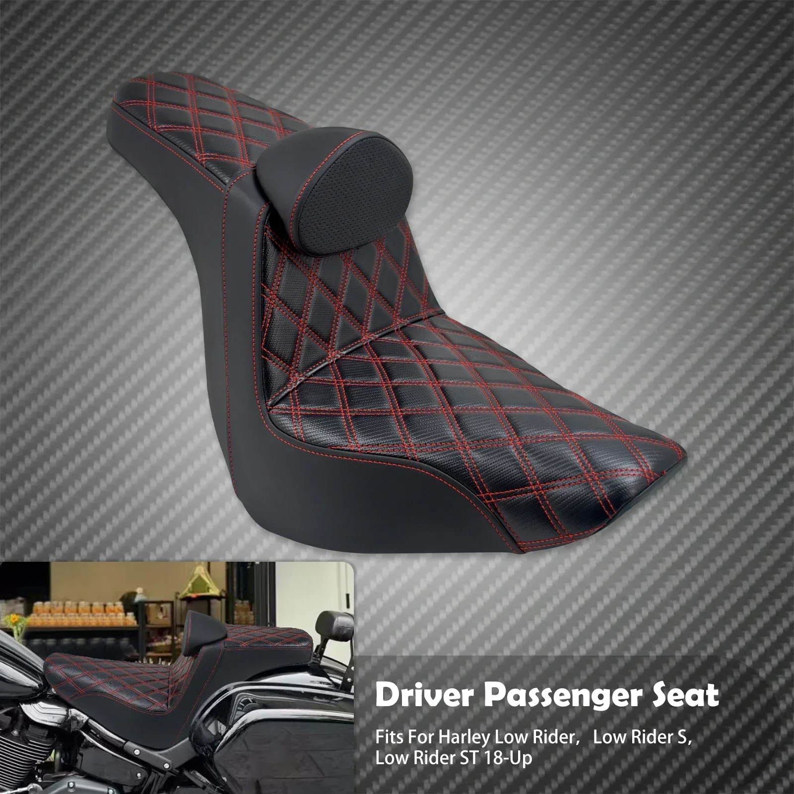 Motorfiets Twee-Up Voor Achter Bestuurder Passagiersstoel Met Rugleuning Kussen Voor Harley Softail Low Rider FXLRST FXLR FLSB 2018-Up - afbeelding 1