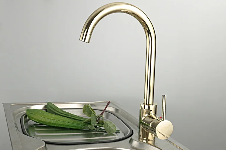 kitchen  Contemporary contracted 100% Copper hot and cold basin faucet  gold color sink vegetables a mixers taps 1pcs/lot