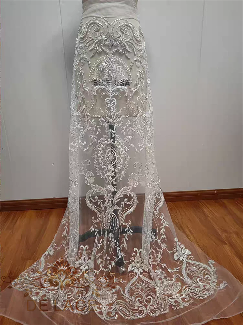 

Vintage Pearls Lace Unique Pattern With Sparkling Sequins and Beaded Fabric Wedding Dress Elegant Lace Fabric