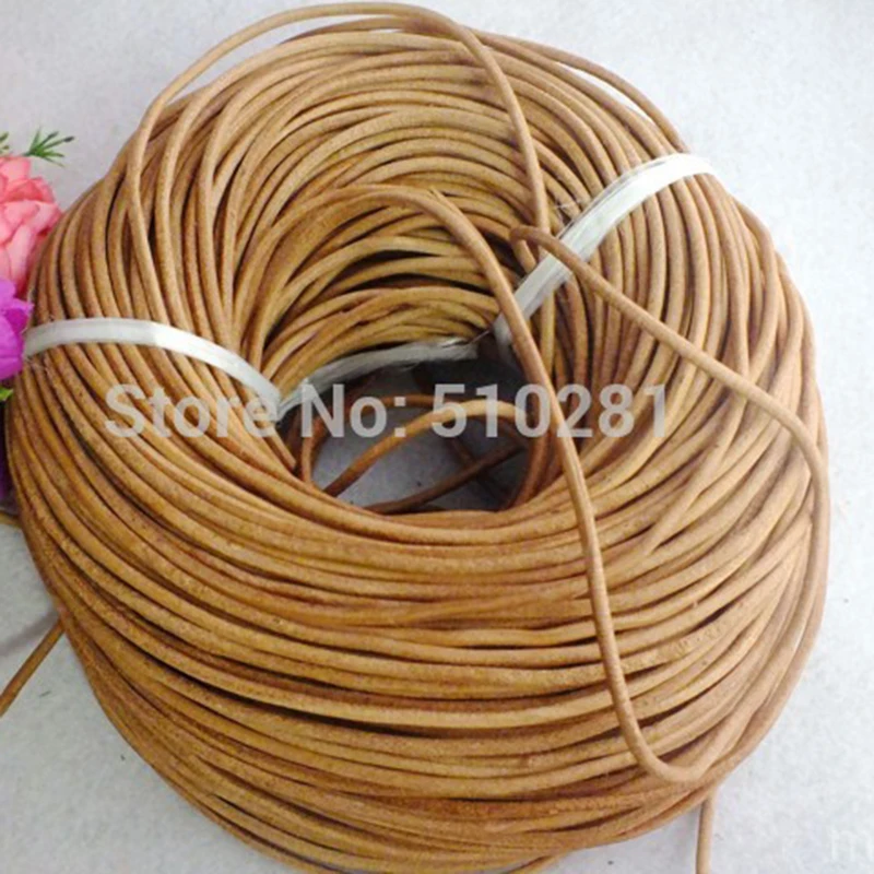 100M -5MM  High Quality genuine leather cord,  round Natural Color Real leather cord