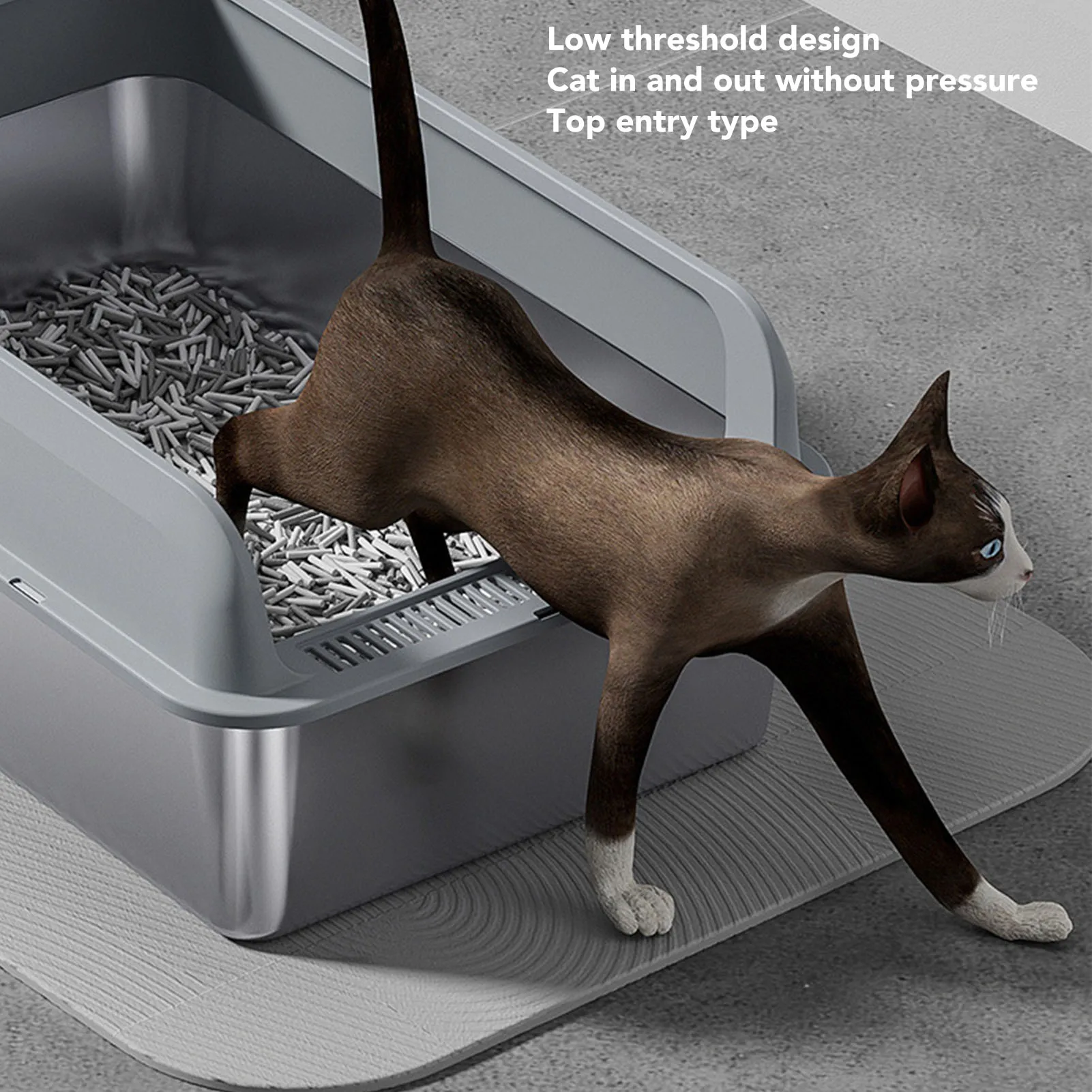 Stainless Steel Litter Box Easy To Clean Odorless High Sides Stainless Steel  Top Entry Design for Large Cats